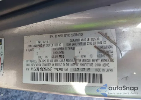 2013 Mazda 5 z USA, uszkodzony, nr VIN JM1CW2BL1D0161445